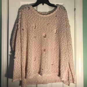 Aeropostale pink and white ripped sweater